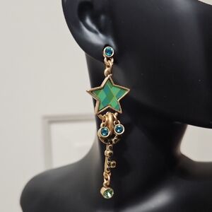 Pilgrim New In Bag Gold Earrings with Green Star and Blue Accents